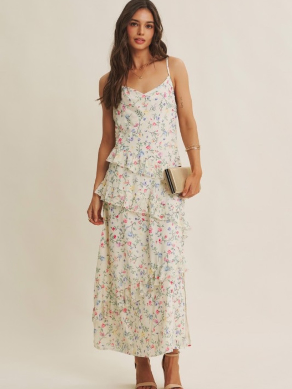 Floral Fantasy Asymmetrical Ruffled Maxi Dress Small - Picture 5 of 8